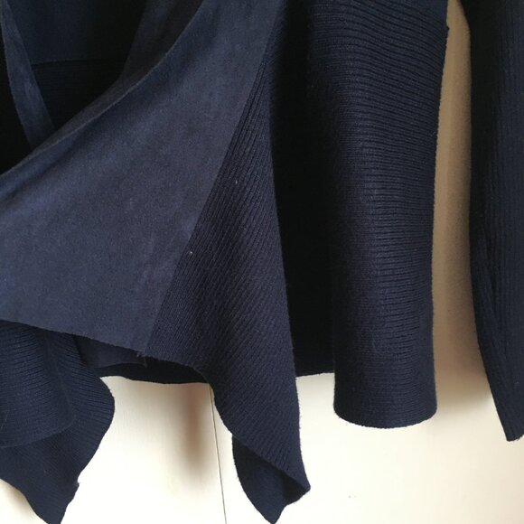 Velvety Soft Lapel Eleven Eleven Deepsea Blue Handkerchief Hem Open Cardigan - Picture 13 of 16